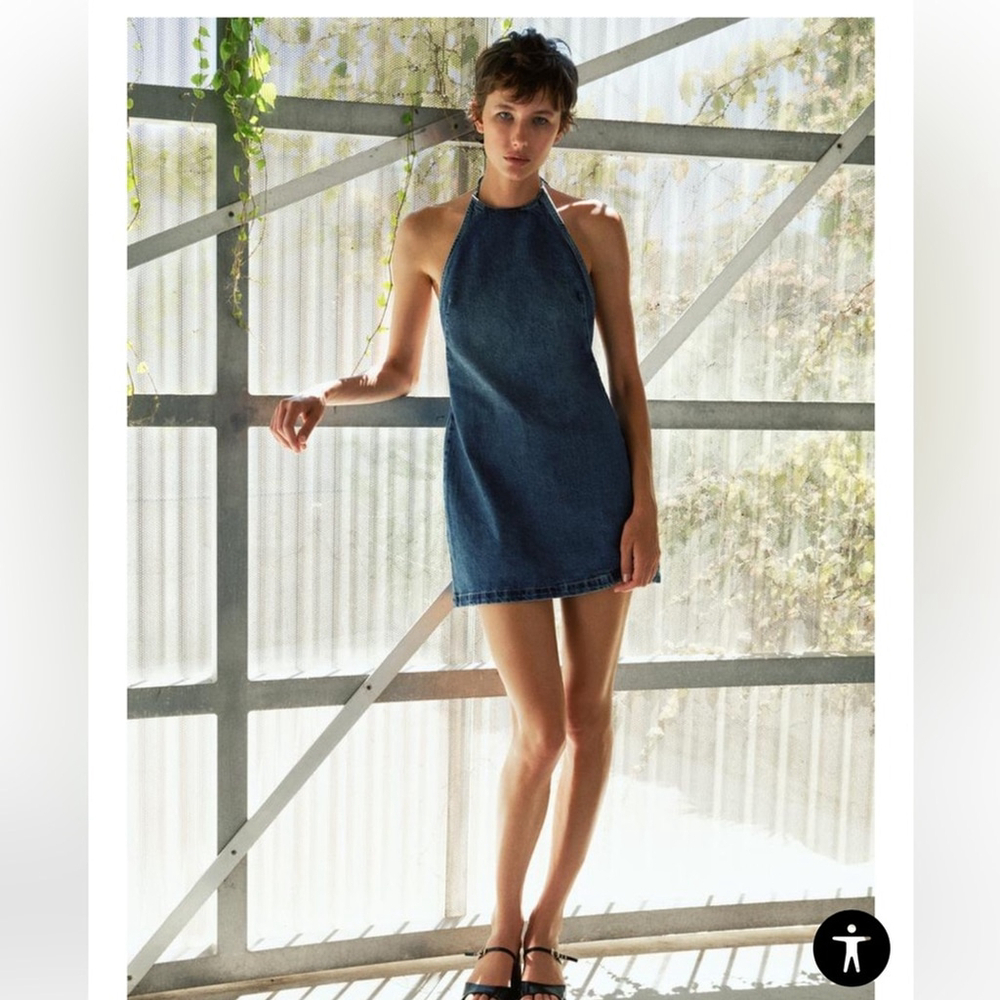 New sold out zara sexy bodycon denim mini strappy sun dress open back large